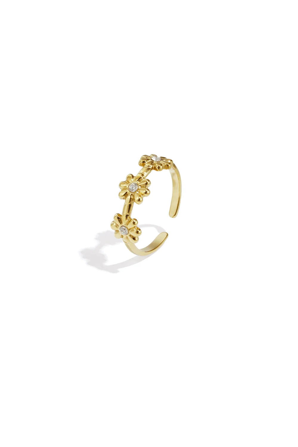 Bloemetjes ring met steentjes goudkleurig