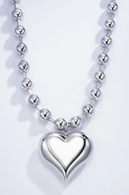 Bolletjes big heart ketting zilver