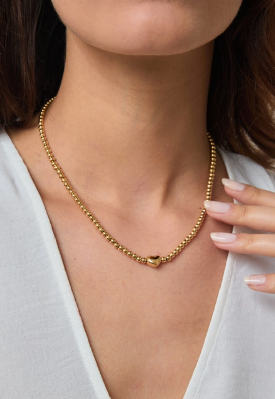 Bolletjes ketting small met hartje goud