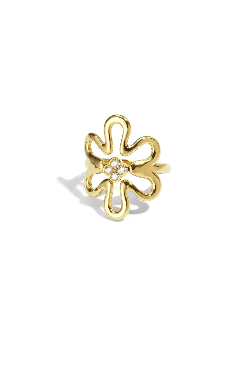 Strassy Flower ring goud