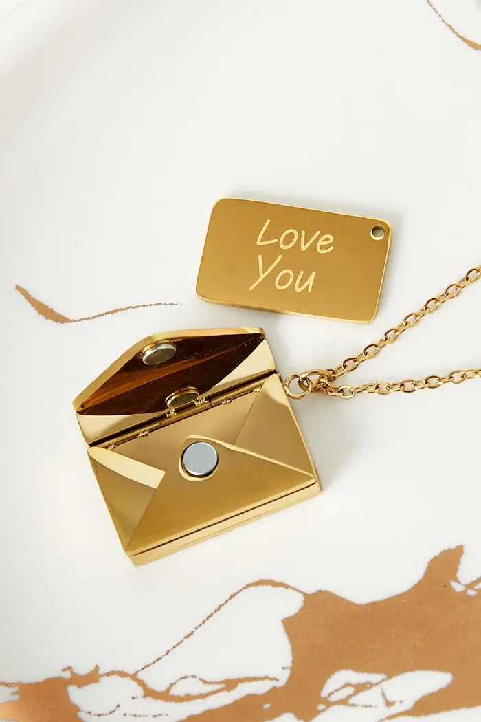 Envelop ketting met boodschap goud
