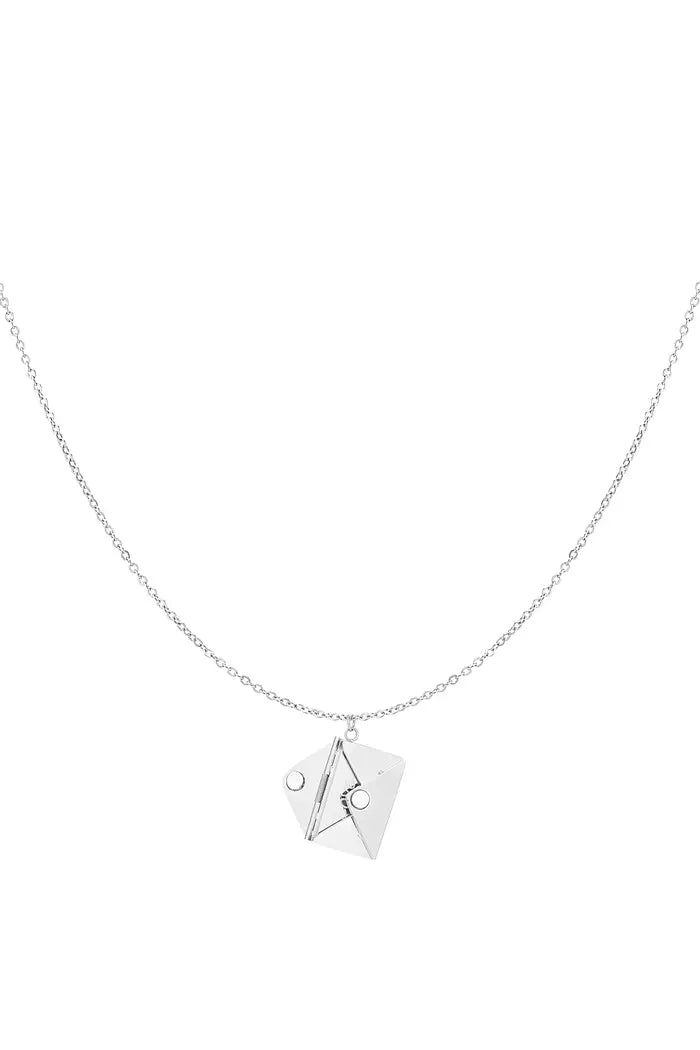 Envelop ketting met boodschap zilver