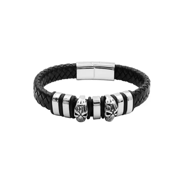 Leren double skulls armband