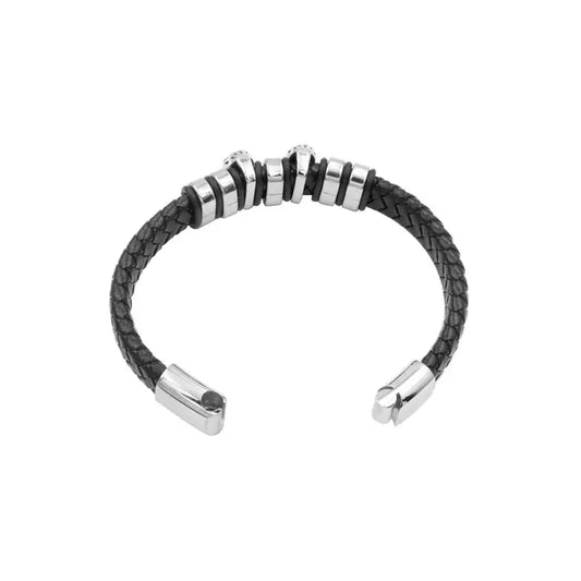 Leren double skulls armband