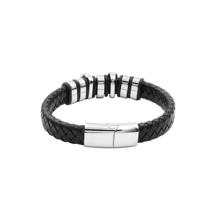 Leren double skulls armband