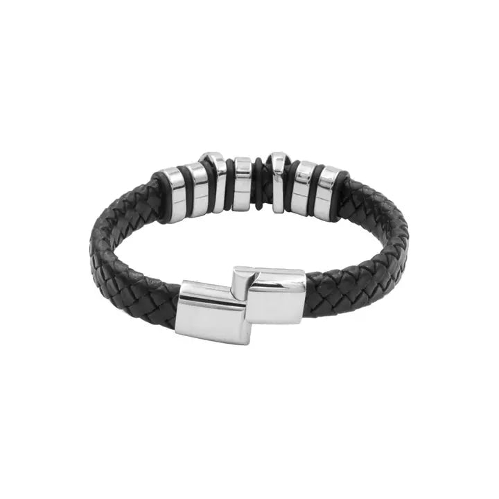Leren double skulls armband