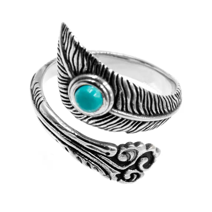 Feather ring met turquoise steen