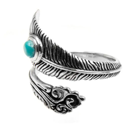 Feather ring met turquoise steen