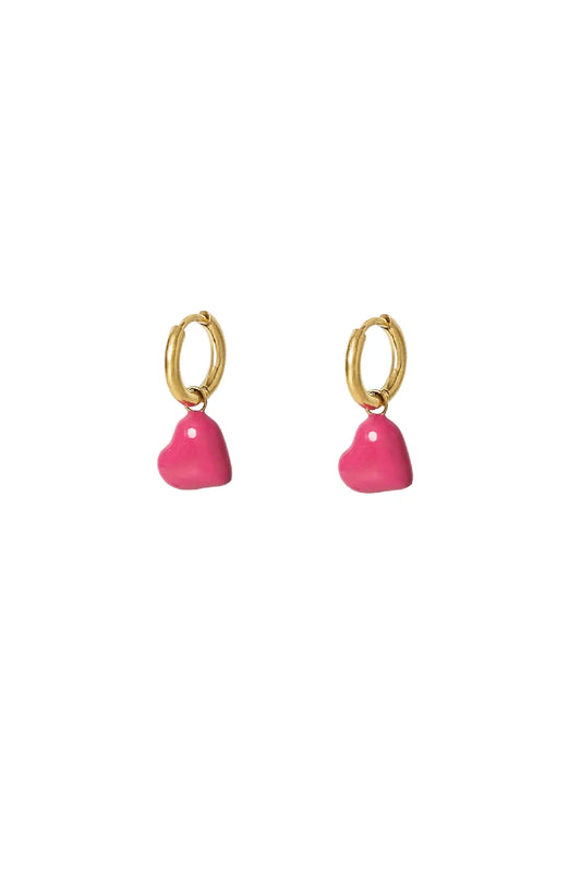 Hartjes oorbellen klein Fuchsia
