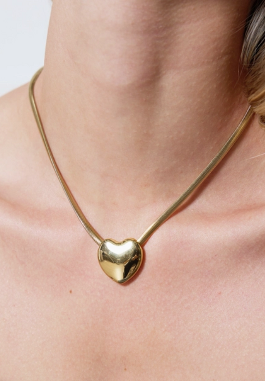Big heart ketting goud