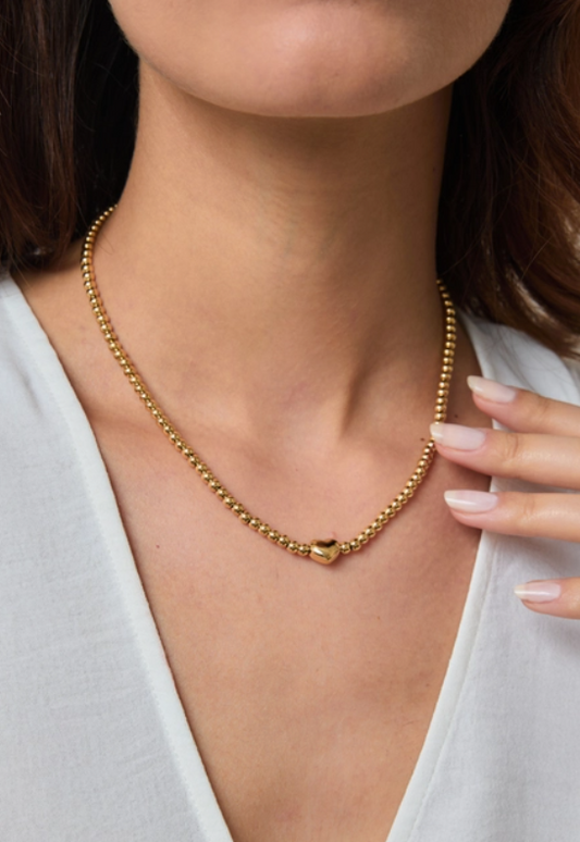 Bolletjes ketting small met hartje goud