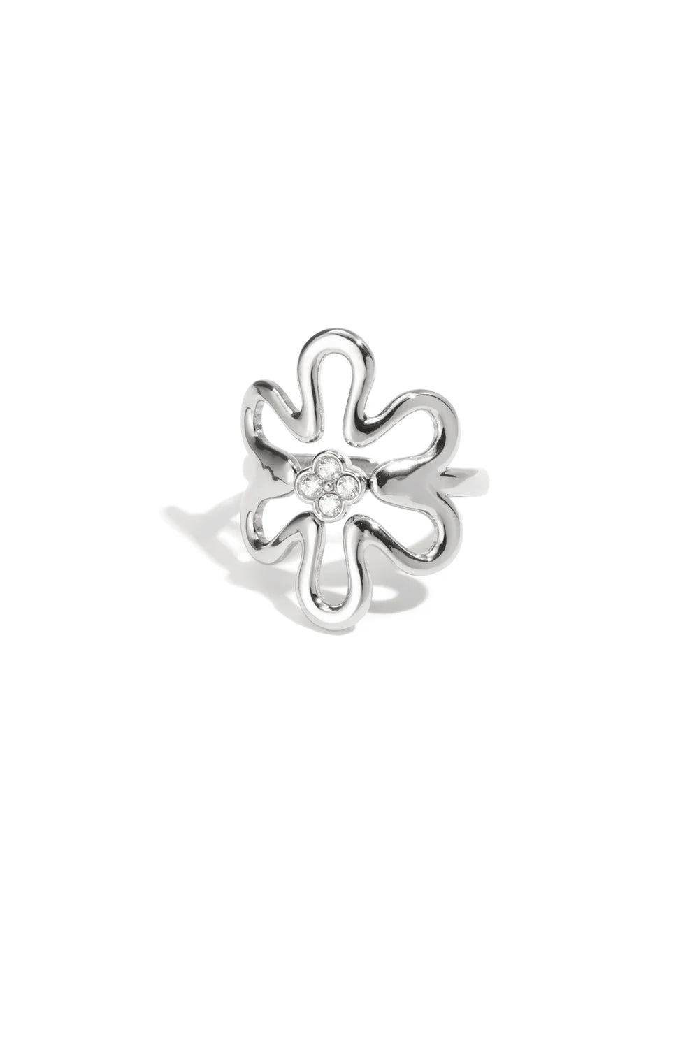 Strassy Flower ring zilver