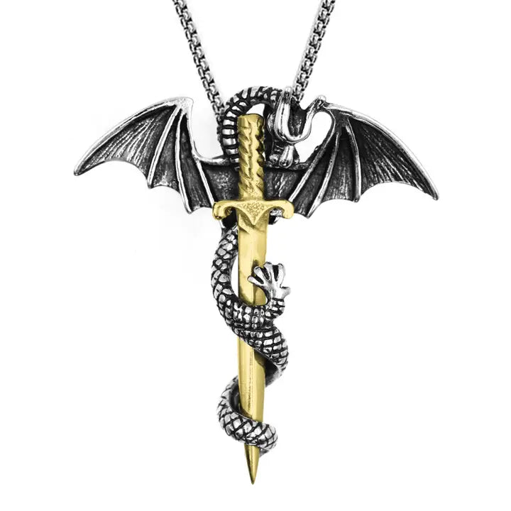 Draak met gouden zwaard ketting