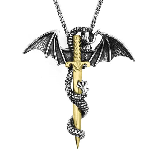 Draak met gouden zwaard ketting