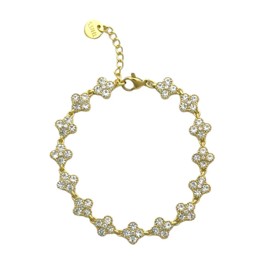 Klavertjes armband met strass steentjes goud