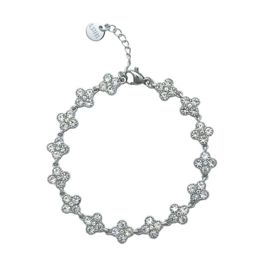 Klavertjes armband met strass steentjes zilver